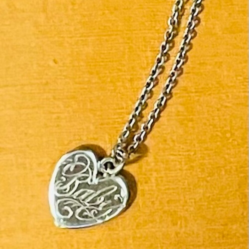 Sterling Silver Heart Pendant Necklace with engraved "Baby" on Heart.
